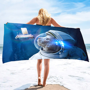 Cross Border Astronaut Theme Pattern Beach Towel Microfiber Printed Beach Swimming Bath Towel Outdoor Factory Direct Sales