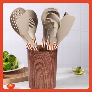New Silicone Wood Grain Kitchenware 12-Piece Set Non-Stick Spatula Spoon Heat-Resistant Covered Handle Set Kitchen Set