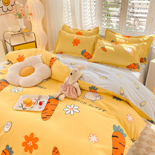Cartoon wind bedding single female student dormitory three-piece quilt 4-piece skin-friendly wash cotton four-piece set