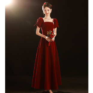 Toasting Dress Bridal Evening Dress Women's 2024 New Autumn and Winter Wedding Dress Engagement Return Door Long dress Women