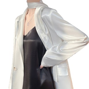 Acetic Acid Satin Suit Lace-up Suit Women's Elegant High-end Spring and Autumn New Waist Casual White Black Jacket