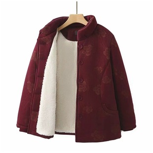 Mother's Clothes 2024 Winter fleece-lined Thickened Middle-aged and Elderly Embroidered Coat Short Clothes Mother's Cotton-padded Wife