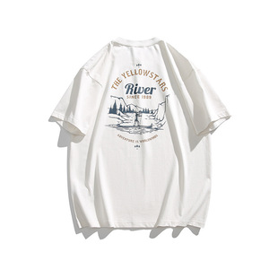 24 Summer New Japanese Trendy Brand Printed Round Neck Short-sleeved Couples Loose Casual T-shirt Half-sleeved Men's