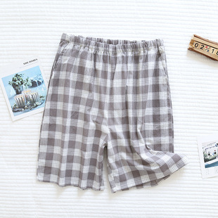 Japanese Style Summer Washed Cotton Large Plaid Couples Shorts Cotton Simple Spot Home Triple Pants Thin Pajama Pants