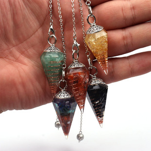 European and American natural crystal gravel resin hexagonal cone seven bead chain pendant chakra colorful beads yoga jewelry