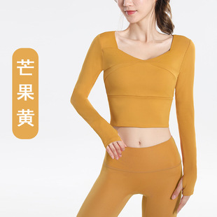 One-piece Quick-drying Breathable Thin Tight-fit Sports Running Fitness Women's Summer Yoga Top with Chest Pad