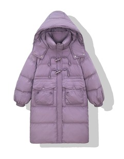 Winter Down Jacket Women's Mid-length Over-the-knee Fashionable Tight Waist Slimming Hat Thickened Warm White Duck Down Jacket Women's