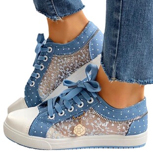Cross-border foreign trade plus size 2022 new mesh students solid color hollow casual flat canvas shoes tide a generation of hair