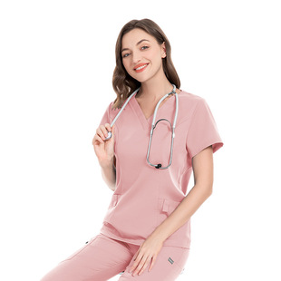 Stretch surgical gown V-neck short sleeve hospital nurse uniform suit dark blue hand wash clothing 