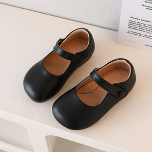 Genuine Leather Men's and Women's Children's Shoes 2025 Spring Solid Color Simple Baby Shoes Fashion Trendy Small and Medium Girl's Shoes Korean Style