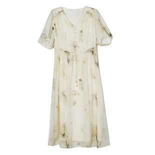 Silk Chiffon dress Summer 2025 New Young Fashion Tea Break French Print Dress High-end dress Women