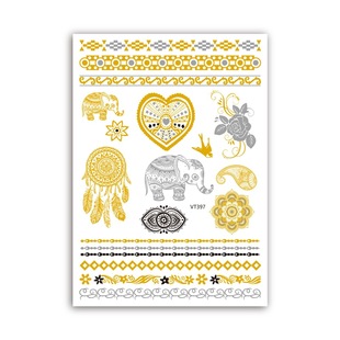 Ricklon Full Series Waterproof Bronzing Tattoo Stickers Fashion Metal Christmas Tattoo Stickers Temporary Arm Stickers