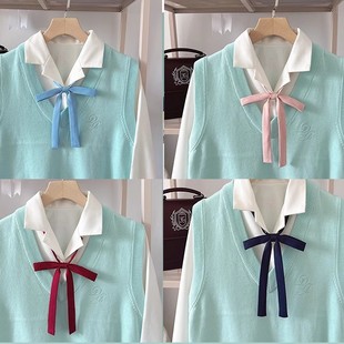 Non-Tapping Solid Color Skinny Handle Bow Ties Jk Women's College Style Shirt Uniform Collar Mariners Clothes Ribbon Wine Red Lotus Root Starch Cyan