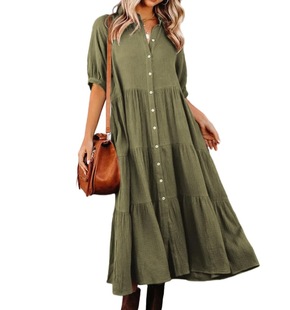 2024 European and American Spring and Summer New Medium Long Sleeve Long Shirt dress Women