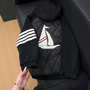 Winter cotton-padded jacket new stitching sailing cotton-padded jacket casual trend solid color jacket all-match warm couple hooded jacket