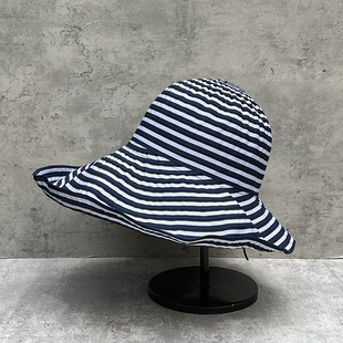 Rose Lightweight Soft Foldable Black and White Striped Modern Big Brim Sunshade Fisherman Hat Women's Artistic Vintage Basin Hat