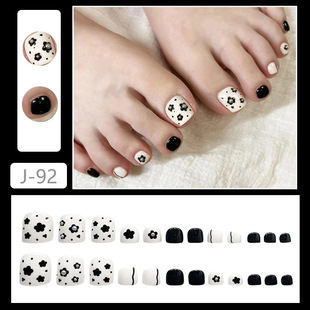 J92-Foot Wear Armor Finished Black and White Flower Foot Manicure Stickers Little Red Riding Book Explosions Summer Pearl Foot False Nail Stickers