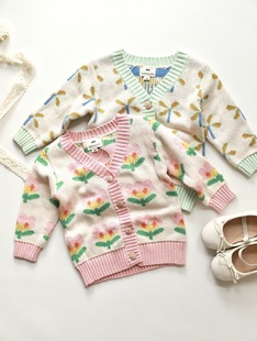 Children's Spring Knitted Cardigan Sweater 2025 New Girls Baby Ins Korean All-match Early Autumn Jacquard Jacket