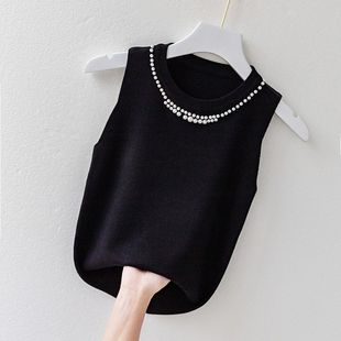Women's Camisole Spring and Summer Slim-fit Inner Bead Short All-match Sweater Bottoming Sleeveless T-shirt Women's Top
