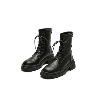 White lace-up Martin boots short boots for women 2023 autumn and winter New British style thick bottom chunky heel boots back zipper boots