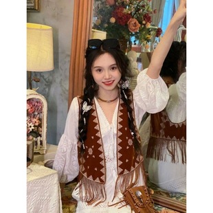 Ethnic Style Vintage Tassel Vest Jacket Women's 2024 New Autumn Chic Vest Cardigan Top Summer