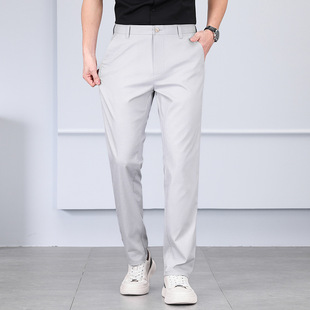 2025 Summer New Men's Tencel Linen Casual Small Straight Trousers Fashion All-match Thin Leg Trendy Pants