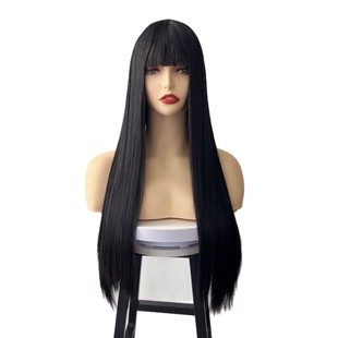 Wig Female Youth Pure Love Girl Black Long Straight Air Bangs Chemical Fiber Full Head Natural Simulation Hair Set in stock First Hair