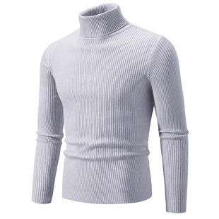 Autumn and Winter New Men's Solid Color Simple Turtleneck Base Sweater Fashionable Casual Warm Pullover Sweater