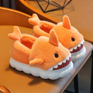 Children's cotton slippers comfortable warm non-slip baby wool slippers cartoon cute shark small medium and large children's cotton slippers wholesale