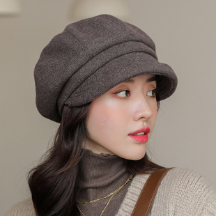 Fashionable Autumn and Winter Warm Roll-up Octagonal Cap Women's Fashionable Japanese-style Newsboy Cap Solid Color Curled Beret Winter Hat