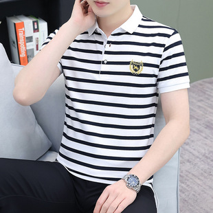 Cotton short-sleeved polo shirt men's casual top T-shirt men's trendy embroidered summer new popular one-piece delivery
