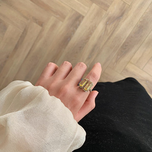 South Korea Dongdaemun Korean style deconstructed cut yellow diamond ring female INS fashionable diamond ring adjustable niche