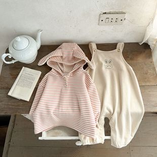 Baby spring boys and girls baby cotton striped rabbit one-piece romper suit infant one-piece romper outwear