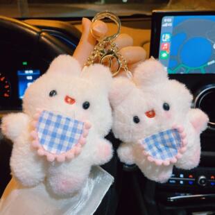Plush Rabbit Keychain Pendant Doll Cute Red Apron Rabbit Plush Jewelry Bag Hanging Toy