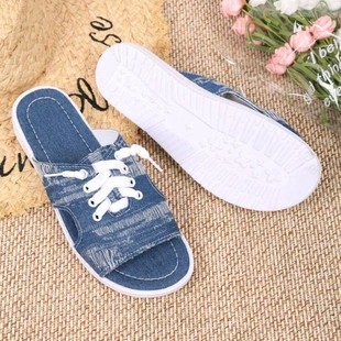 AliExpress Foreign Trade плюс размер 2024 летом новый шрифт тапка женский плоский холст ежедневный шрифт женский тапка