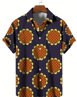 Cross-border foreign trade new Amazon men's 3D short-sleeved shirt sunflower digital printing short-sleeved shirt