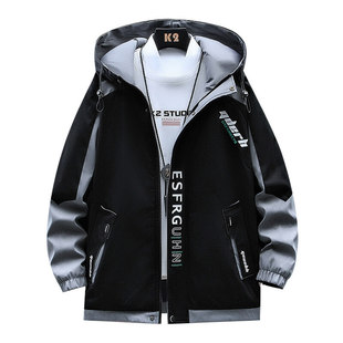 Cross-border source 2025 autumn and winter youth color matching jacket men's trendy Hong Kong style hooded