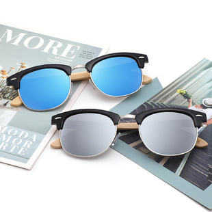 Cross-border High Quality Retro Half Frame Bamboo Glasses Fashion Rice Nails Classic Bamboo Foot Sunglasses Wooden Sunglasses Wholesale
