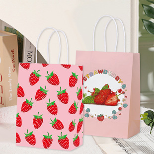 in stock Strawberry Gift Bag HD Color Printing Kraft Paper Bag Gift Packing Handbag Fruit Dessert Packing Bag