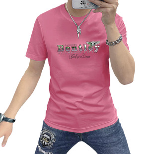 European high quality Hot Drilling Men's Short-sleeved T-shirt Spring and Summer New Fashion Slim-fit Round Neck Half-sleeved Men's T-shirt
