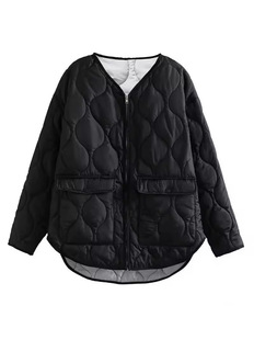 Autumn and Winter New European and American Style Lightweight Cotton-padded Jacket Lingge Large Pocket Cotton-padded Jacket Fashion Trend Women's Cotton-padded Jacket