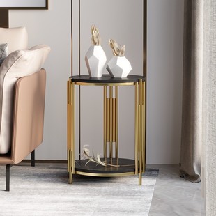 Italian Style Sofa Side Table Light Luxury Living Room Rock Plate Round Corner Table Nordic Modern Balcony Small Round Table Small Coffee Table Side Table