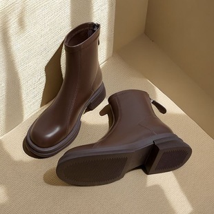 Soft Leather Short Boots Autumn and Winter British 2024 Super Fire Street Martin Boots Cotton Boots Comfortable Wear-resistant Short Tube Warm Women's Boots