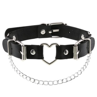Niche Design Leather Choker Collar Women's Ring Black Leather Chain Punk Harajuku Gothic Style Collar