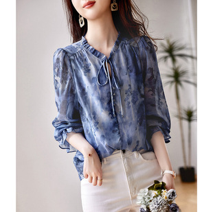 European Style Design Sense Chiffon Shirt Women's 2023 Spring New French Style Elegant Elegant Shirt High-end Sense Top