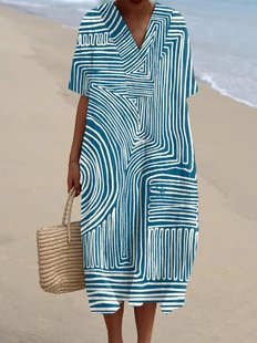 Independent Station New plus size Women's Shirt Pocket Short Sleeve dress Ocean Elements Fish Holiday dress