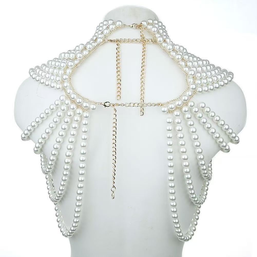 European and American Style Shawl Body Chain Jewelry Ins Style Pearl Chest Chain Women's Fashion Party Pearl Shoulder Chain Popular Accessory