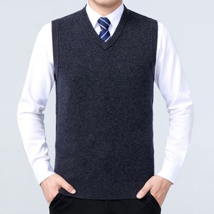 2024 autumn and winter new middle-aged men's sweater cashmere vest waistcoat sweater V-neck vest warm base shirt