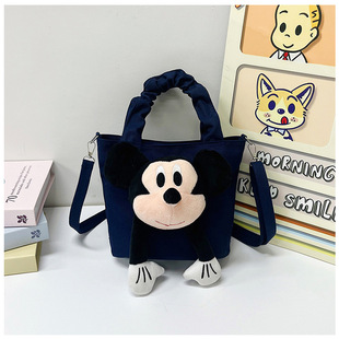 Cartoon Plush Denim Bucket Bag Women's Autumn New South Korea Niche Handbag Fashion Commuter Crossbody Bag