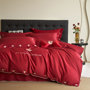 High-end 100 long-staple cotton wedding four-piece set embroidered wedding bedding red wedding room wedding wedding wedding wedding makeup